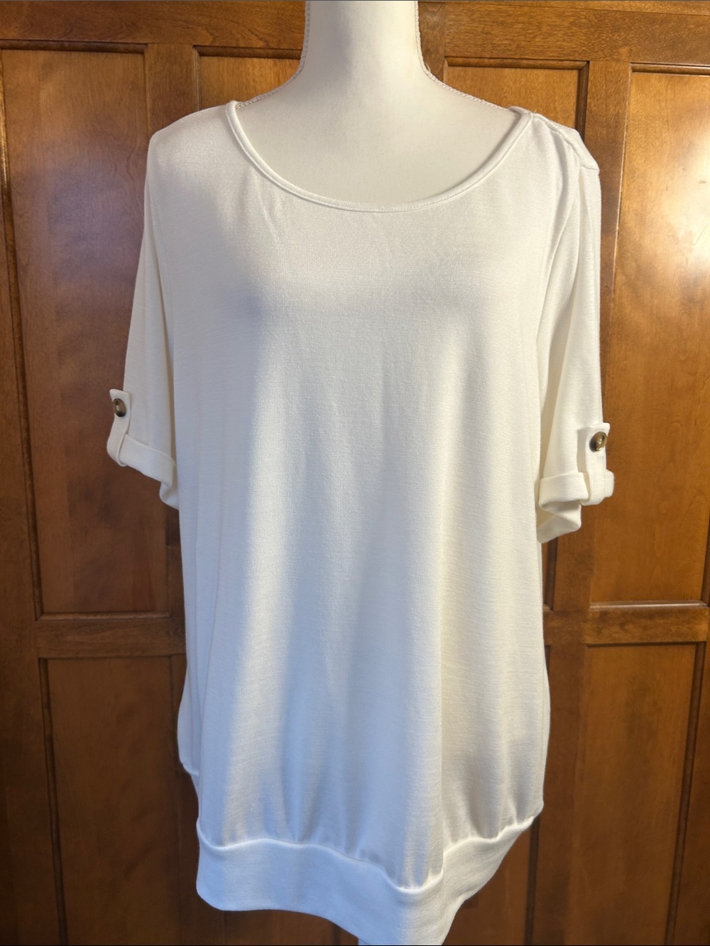 Bloomchic Women’s Rounded Neckline Short Sleeve Cinched Banded Hem Top Sz 14-16